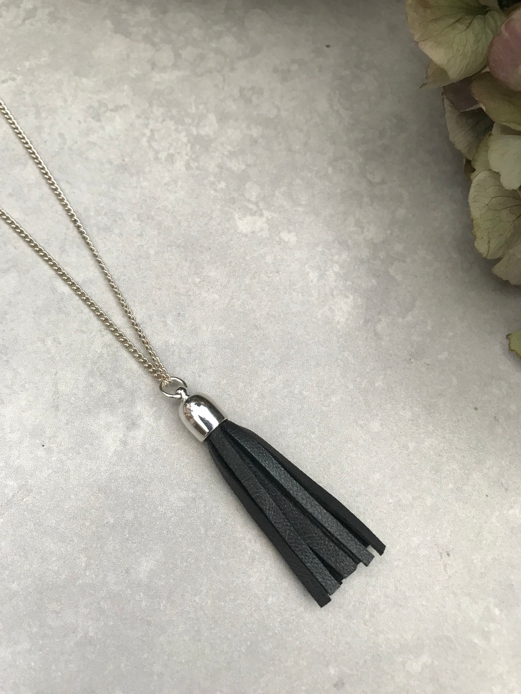 Tassel Necklace - gunmetal leather