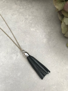 Tassel Necklace - gunmetal leather
