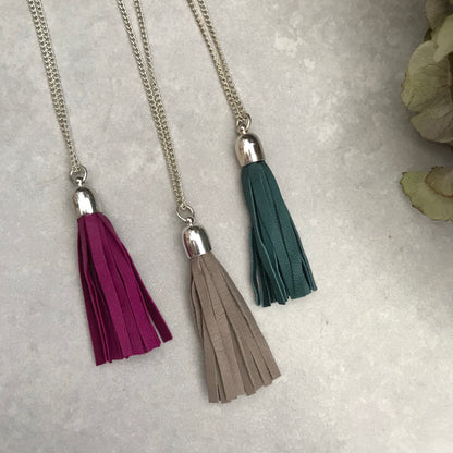 Tassel Necklace -  fuchsia leather