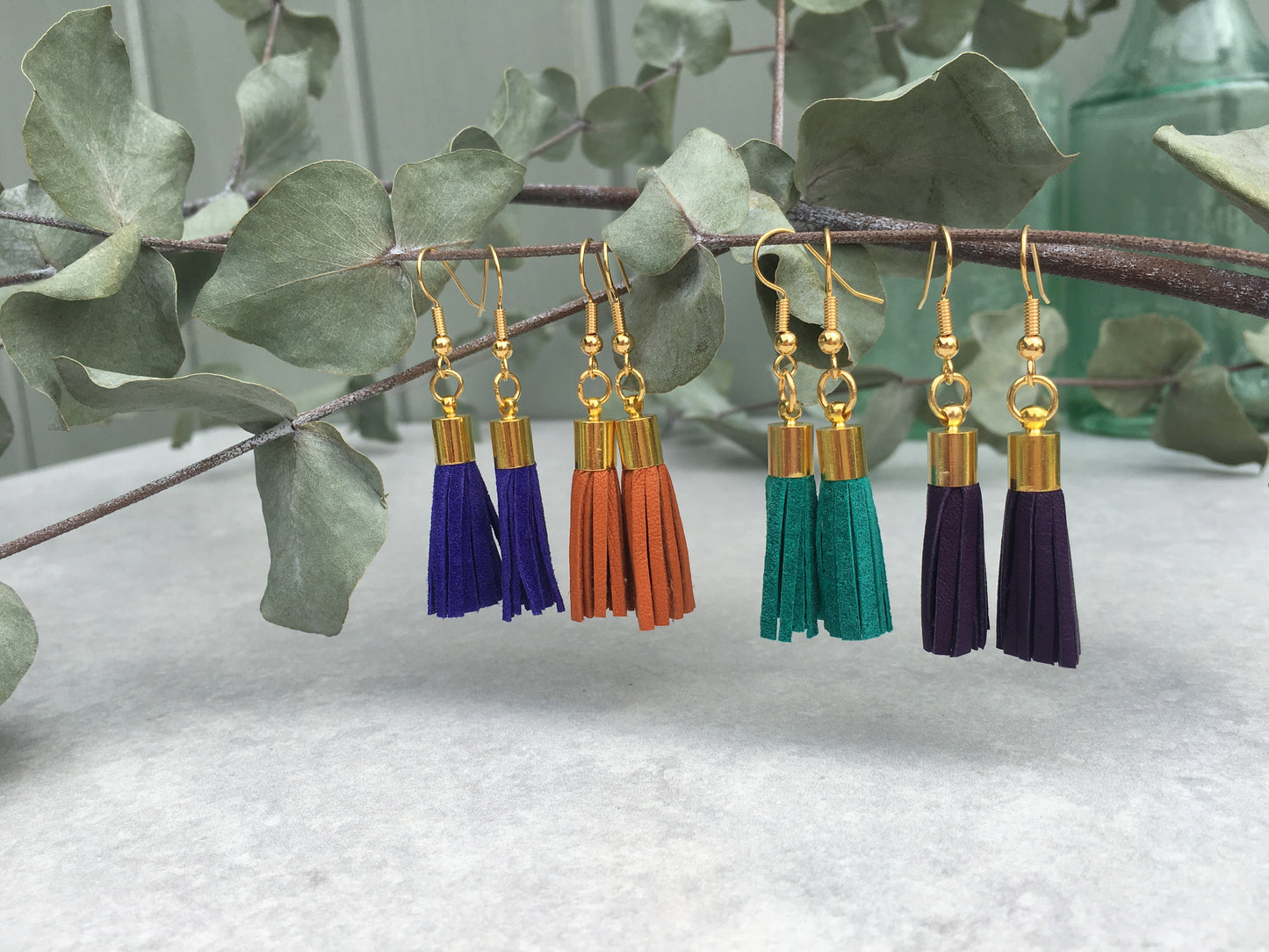 Tassel Earrings - blue suede