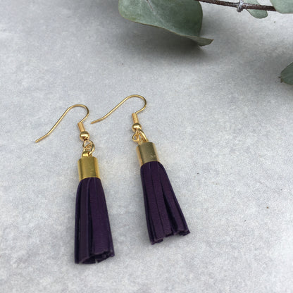 Tassel Earrings - purple leather