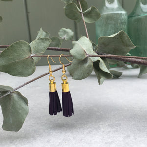 Tassel Earrings - purple leather
