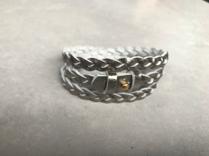 Rio Triple Wrap Tassel Bracelet - pewter/green