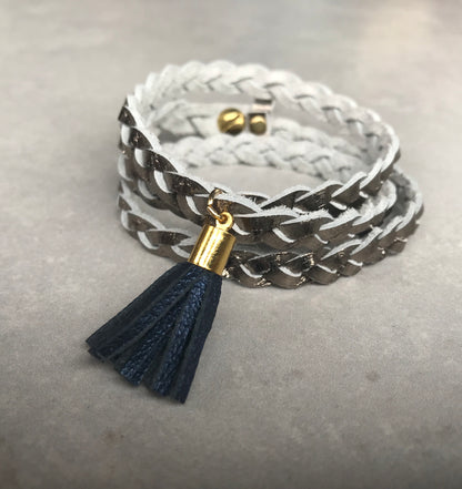 Rio Triple Wrap Tassel Bracelet - pewter/petrol