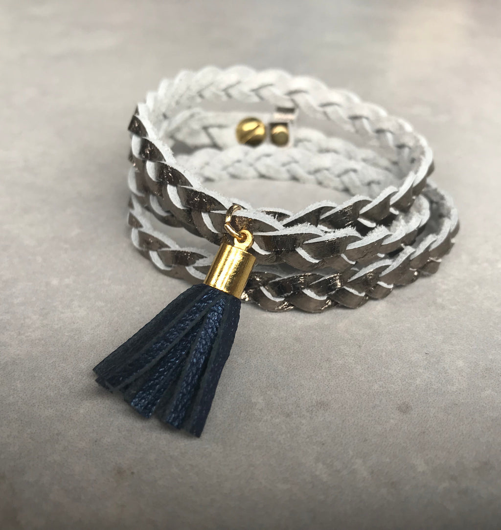 Rio Triple Wrap Tassel Bracelet - pewter/petrol