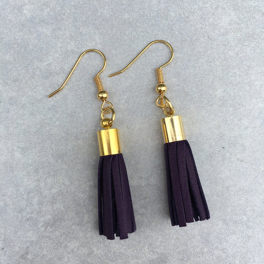 Tassel Earrings - purple leather