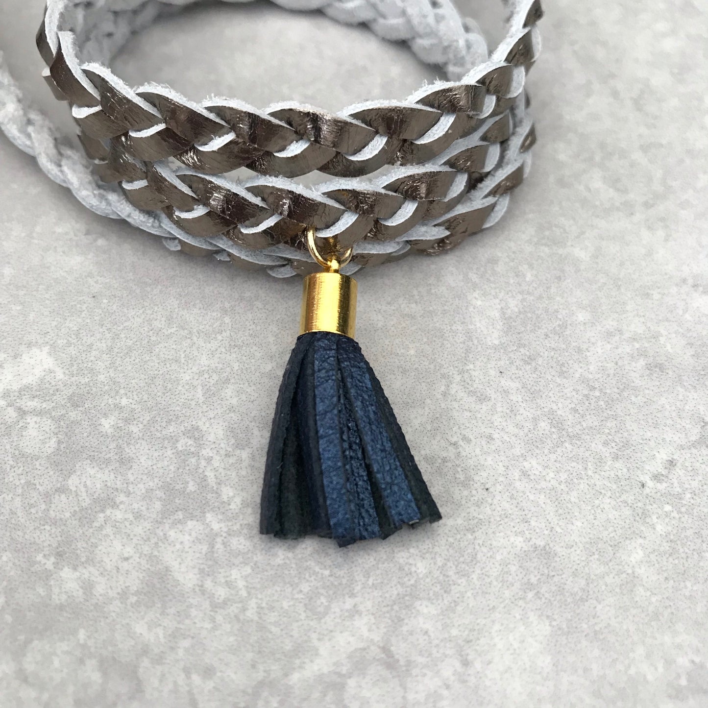 Rio Triple Wrap Tassel Bracelet - pewter/petrol