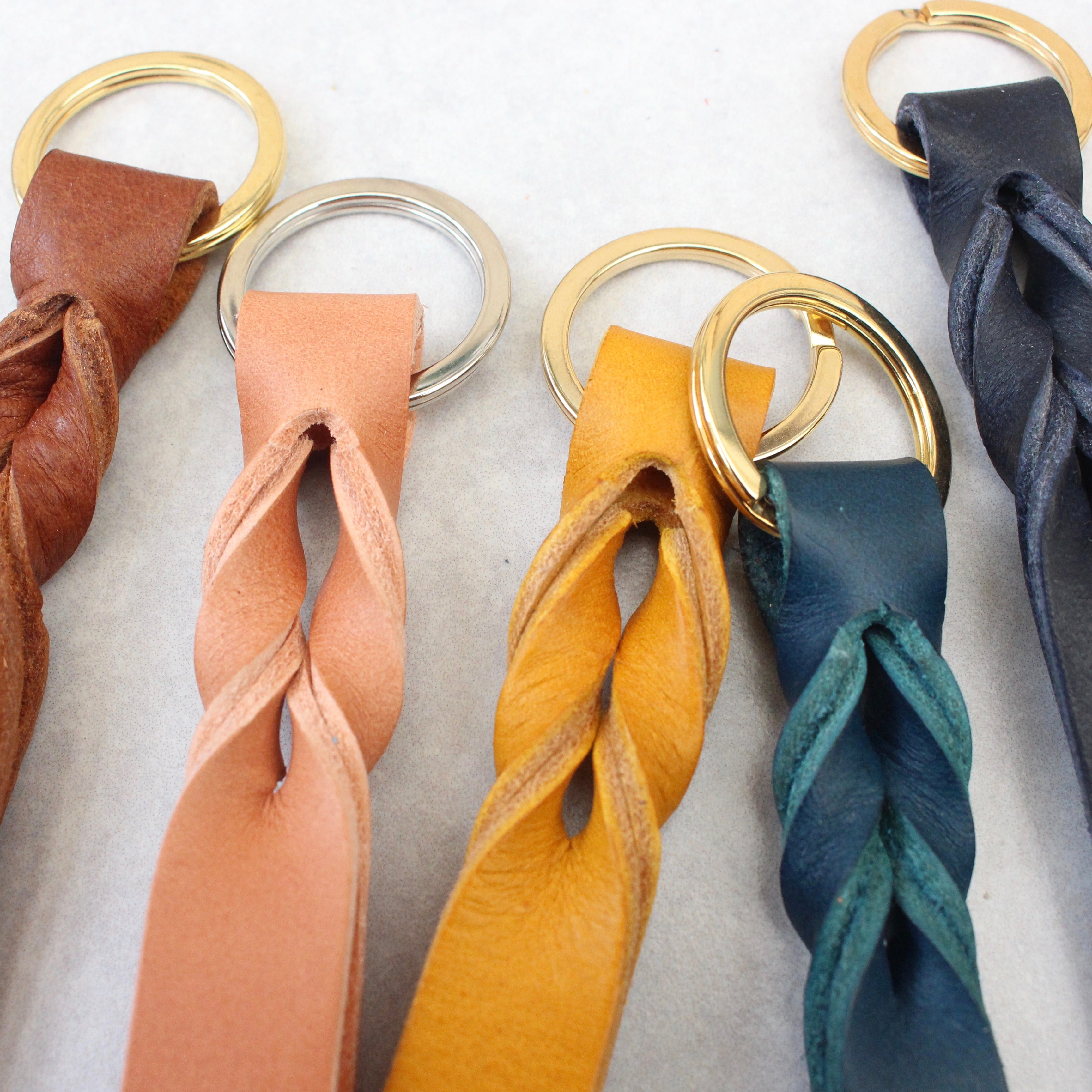 Handmade Twist Leather Keyring - Various Colours