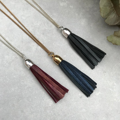 Tassel Necklace - Rust leather