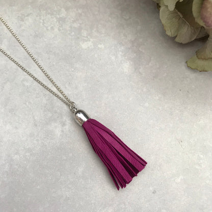 Tassel Necklace -  fuchsia leather