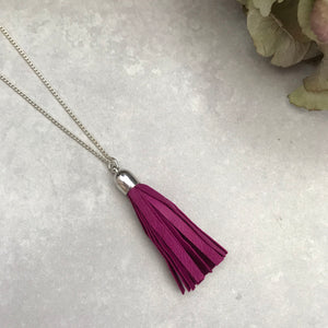 Tassel Necklace -  fuchsia leather