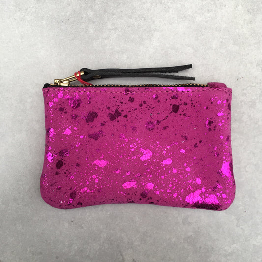 Foxcombe Coin Purse - Pink Metallic Fleck Suede