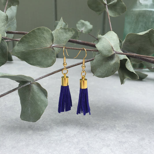 Tassel Earrings - blue suede