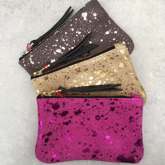 Foxcombe Coin Purse - Pink Metallic Fleck Suede