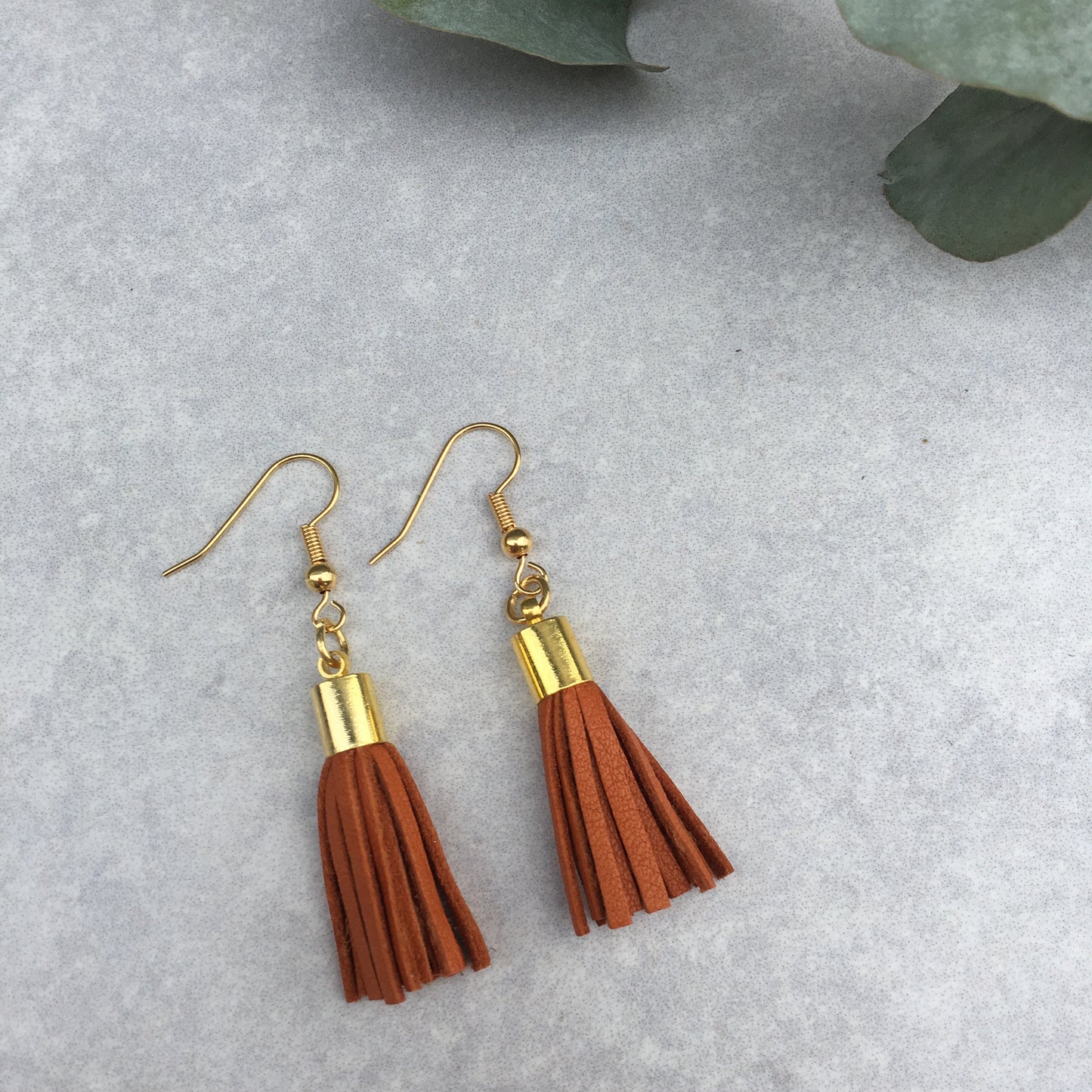 Tassel Earrings - light tan leather