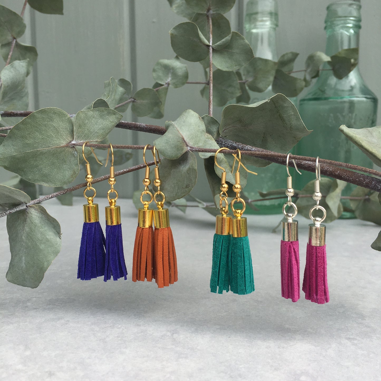 Tassel Earrings - emerald suede