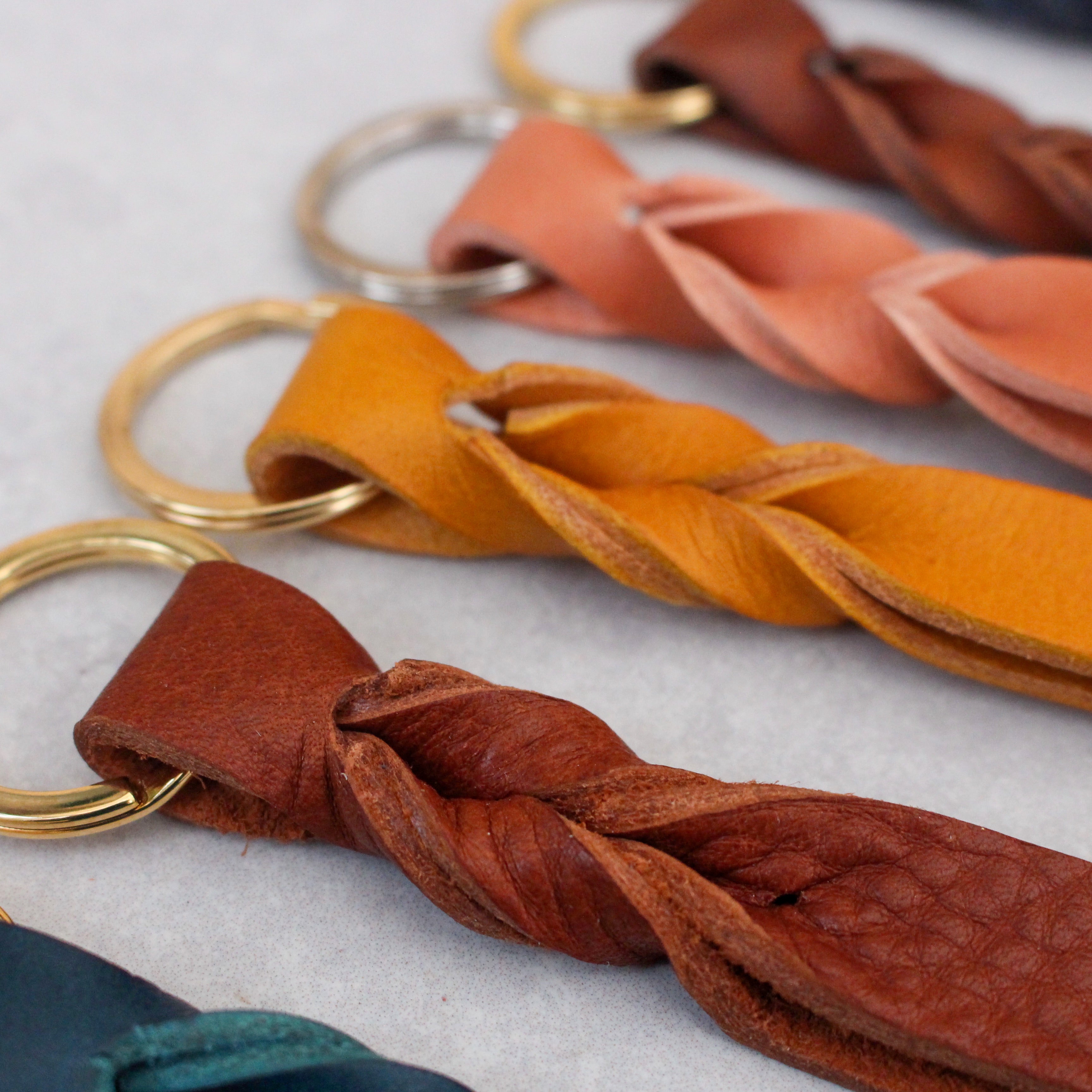 Handmade Twist Leather Keyring - Various Colours