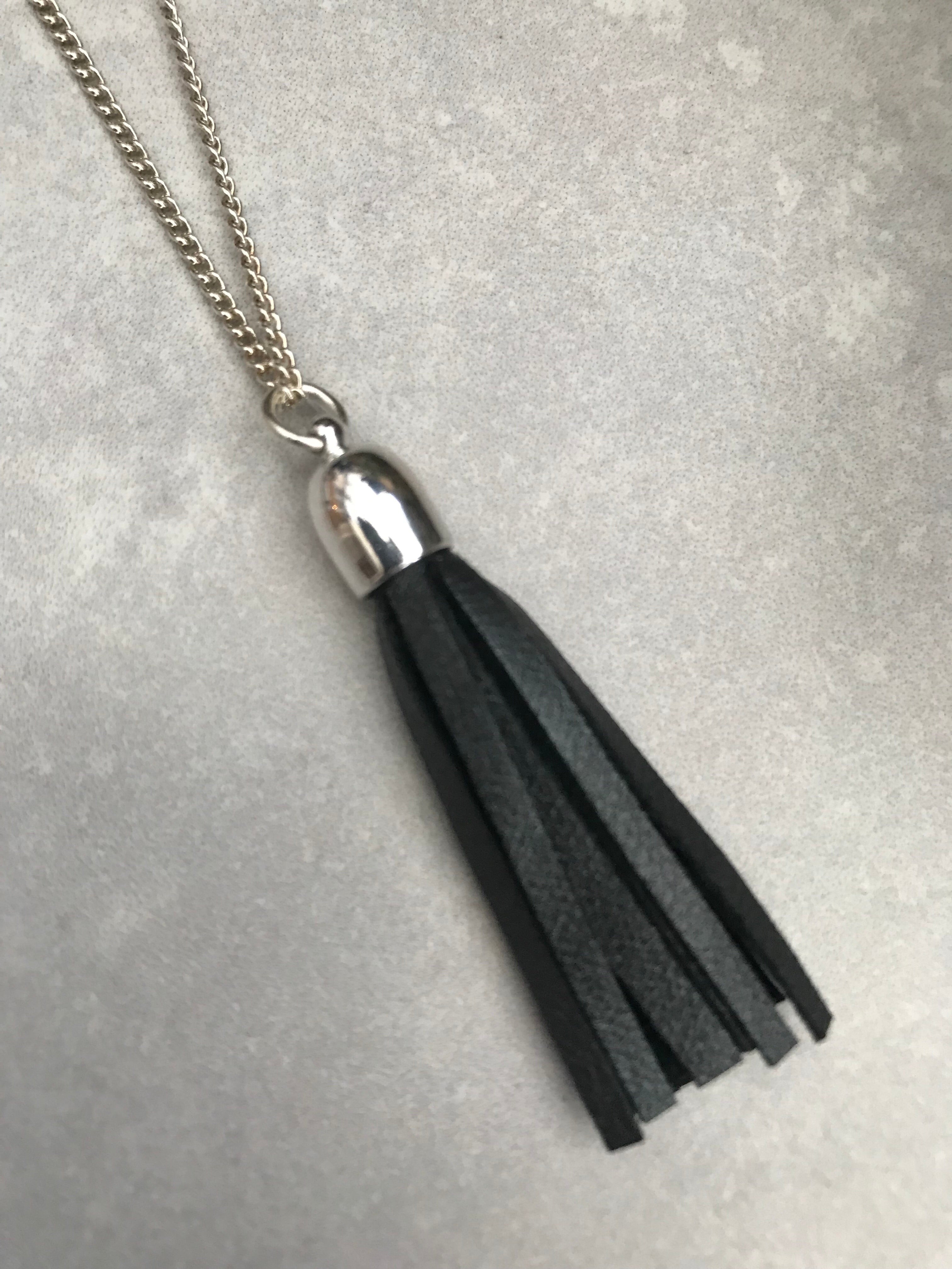 Tassel Necklace - gunmetal leather