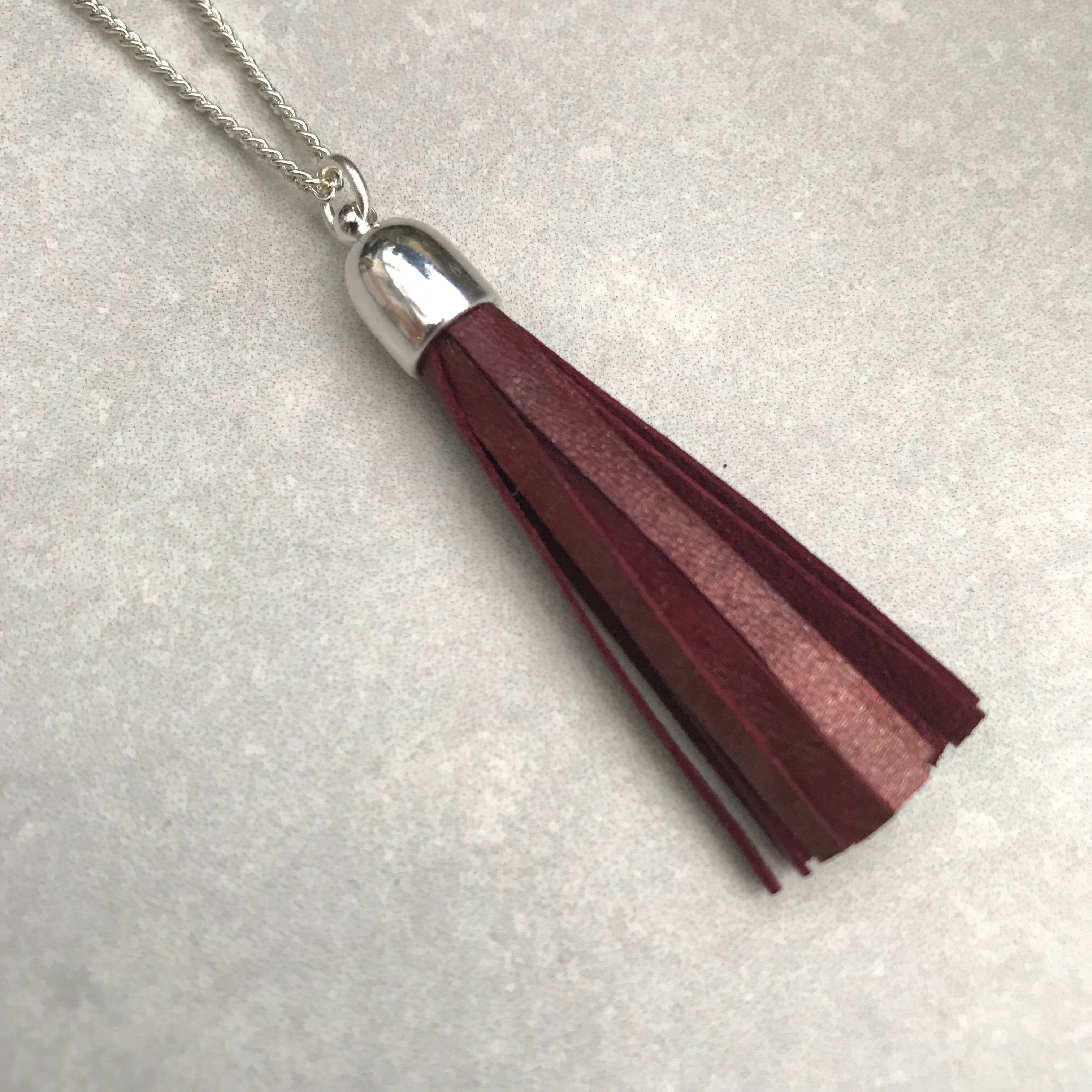 Tassel Necklace - Rust leather
