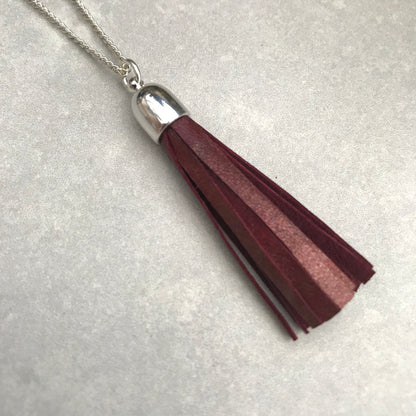 Tassel Necklace - Rust leather