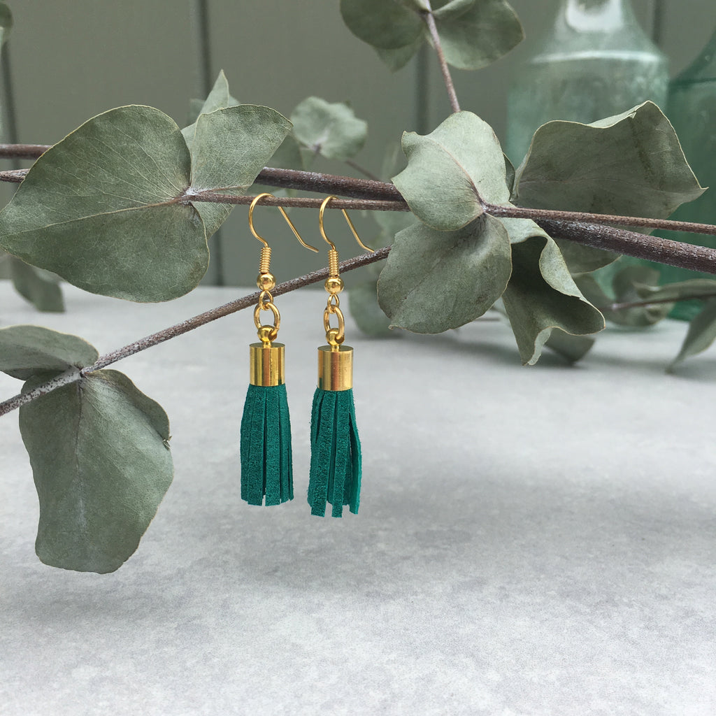Tassel Earrings - emerald suede