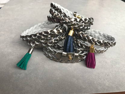 Rio Triple Wrap Tassel Bracelet - pewter/petrol