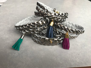 Rio Triple Wrap Tassel Bracelet - pewter/petrol